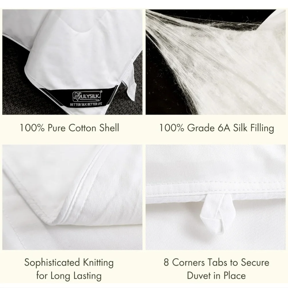 LilySilk 100% Silk Duvet/Comforter, White, for Four Season Machine Washable King